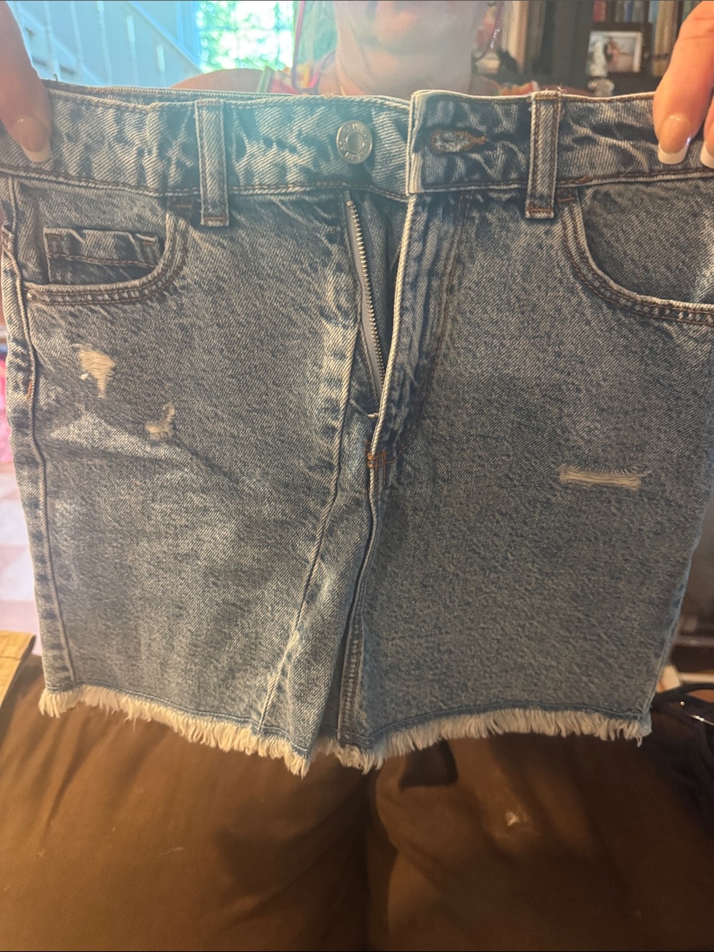 Denim&Co Light Blue Distressed Frayed-Hem Jean Shorts